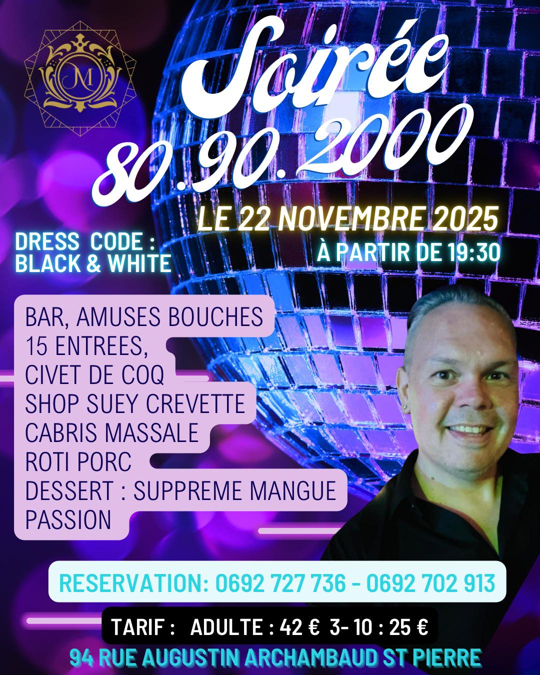 Metisse R&eacute;ception-  &agrave; Saint-Pierre, 22 Novembre 2025 De 19H30. La plus folle des soir&eacute;es ann&eacute;es 80-90-2000 sera anim&eacute;e par DJ Patrice, le DJ le plus talentueux de tous, pour vous faire frissonner toute la nuit jusqu'au petit matin.. Kalprod Radio 